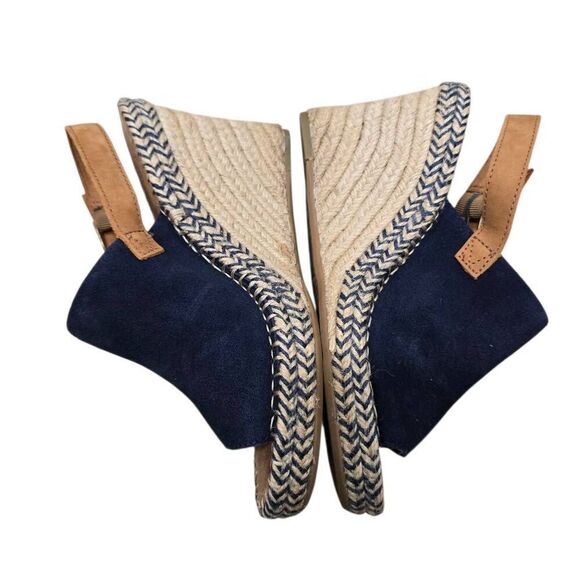 Toms Monica Espadrille Sandals Women's 7.5 Blue Suede Wedge Heel Formal Preppy - Picture 3 of 5